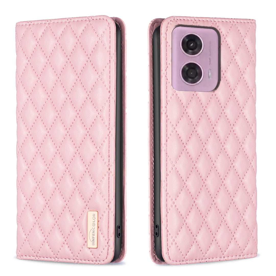 BINFEN COLOR BF Style-16 For Motorola Moto G34 5G Leather Cell Phone Cover with Card Holder Stand Flip Case - Purple BINFEN COLOR BF Style-16 For Motorola Moto G34 5G Leather Cell Phone Cover with Card Holder Stand Flip Case - Purple